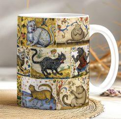 Medieval Cats Mug · Funny Cat Lover Gift · Vintage Illuminated Style Cup