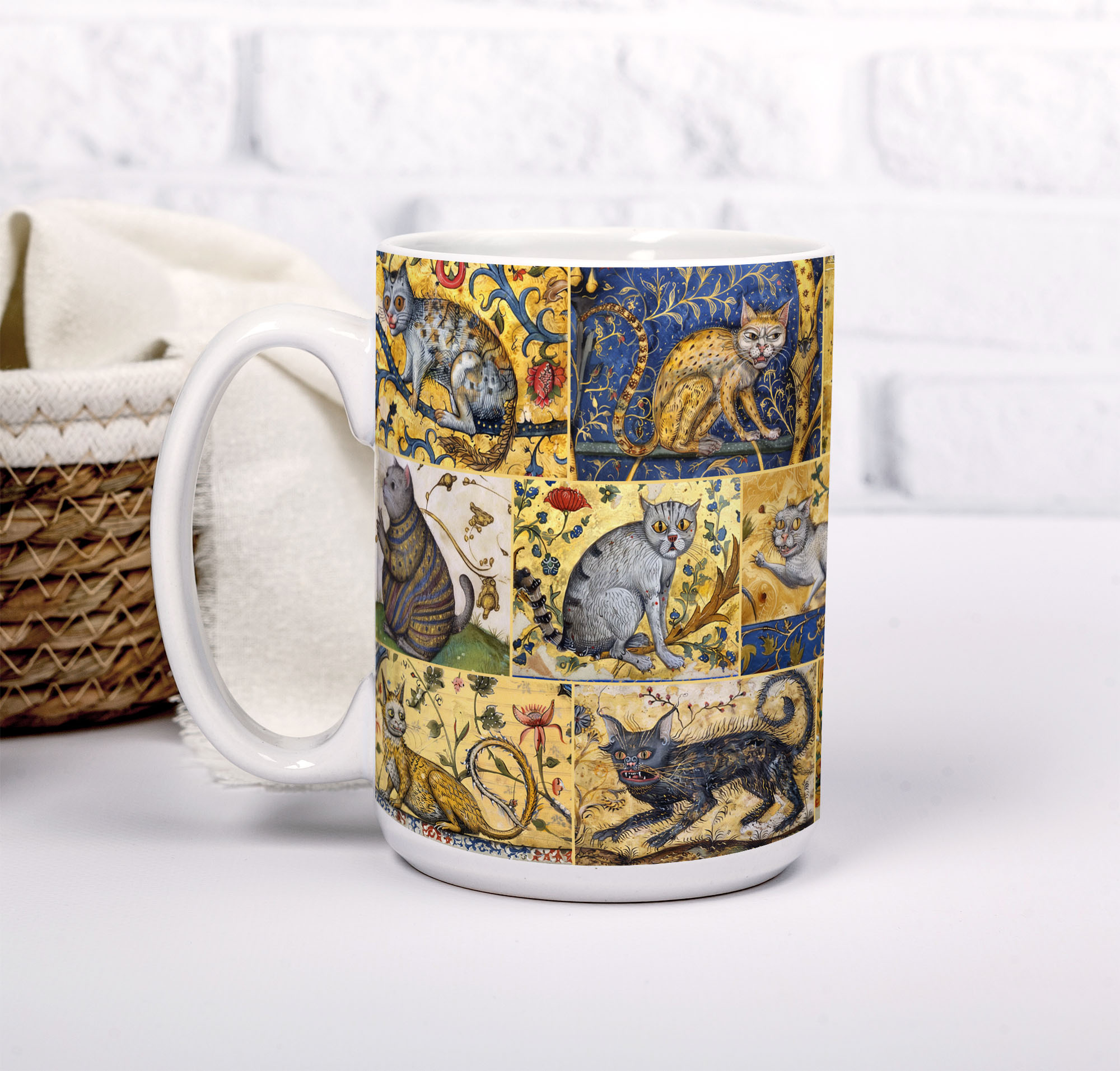 Medieval Cats Mug · Funny Cat Lover Gift · Vintage Illuminated Style Cup - Image 8