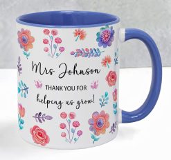 Personalised Floral Teacher Mug – Thank You for Helping Us Grow