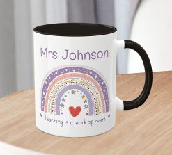 Alternative view of Personalised Rainbow Teacher Mug – Teaching Is a Work of Heart