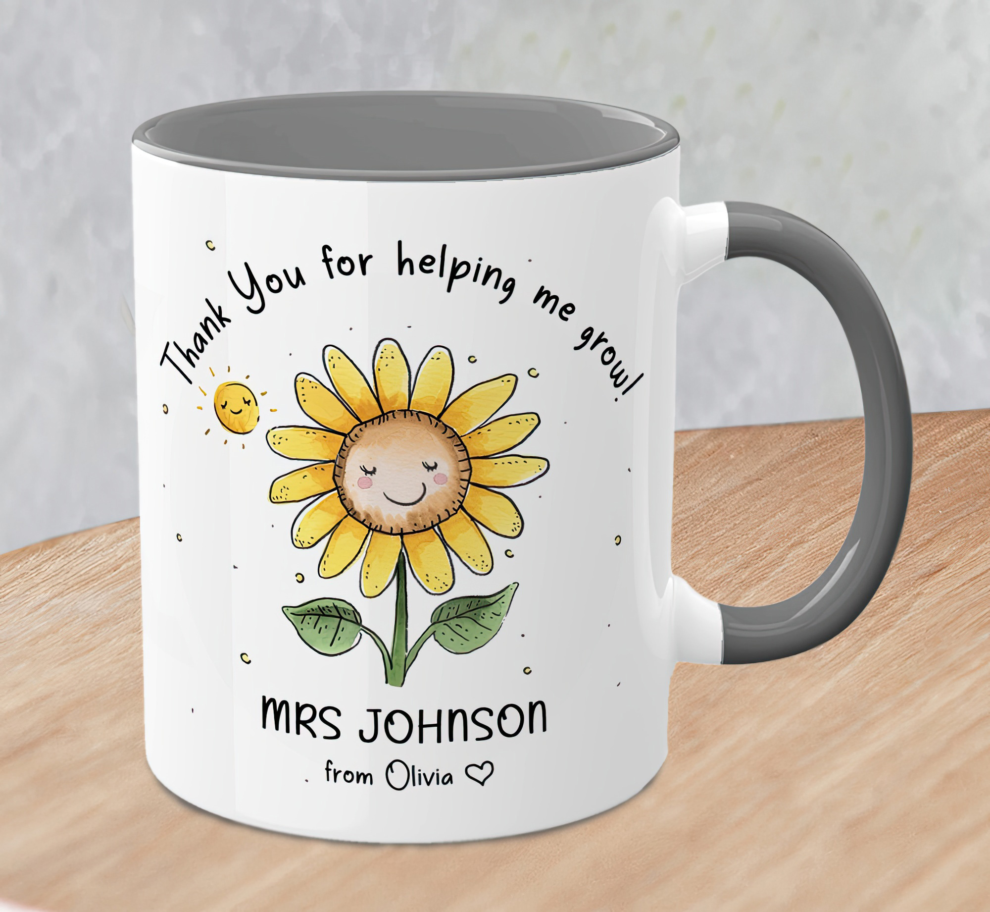 Personalised Sunflower Teacher Mug – Thank You Gift - Image 3
